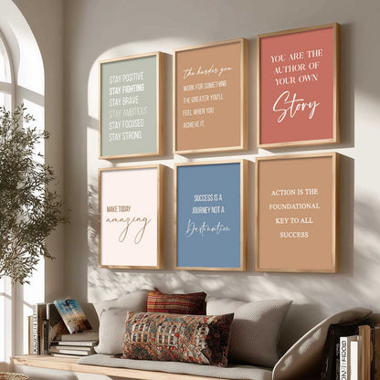 Motivational Quotes Posters with Frame for Office Living Room Bedroom Study Room School Wall Decor Set of 6