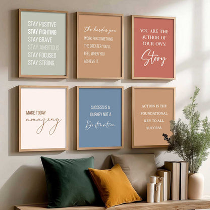 Motivational Quotes Posters with Frame for Office Living Room Bedroom Study Room School Wall Decor Set of 6
