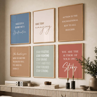 Study School Motivational Quotes Wall Art Set of 6 Framed Prints for Bedroom