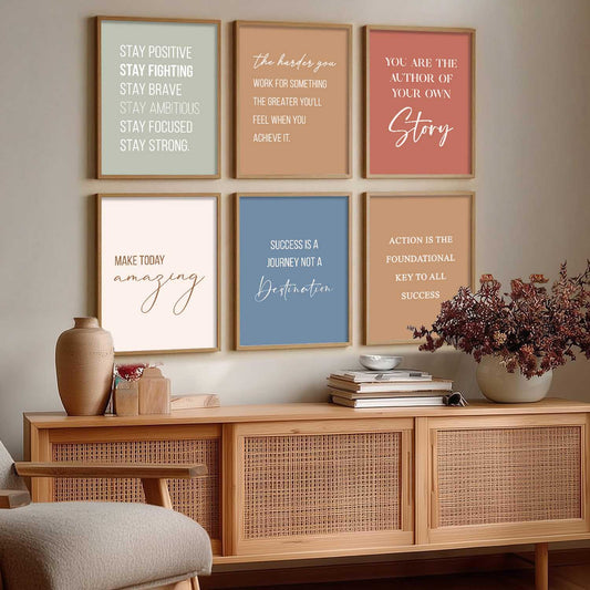 Motivational Quotes Posters with Frame for Office Living Room Bedroom Study Room School Wall Decor Set of 6