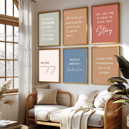Motivational Quotes Posters with Frame for Office Living Room Bedroom Study Room School Wall Decor Set of 6