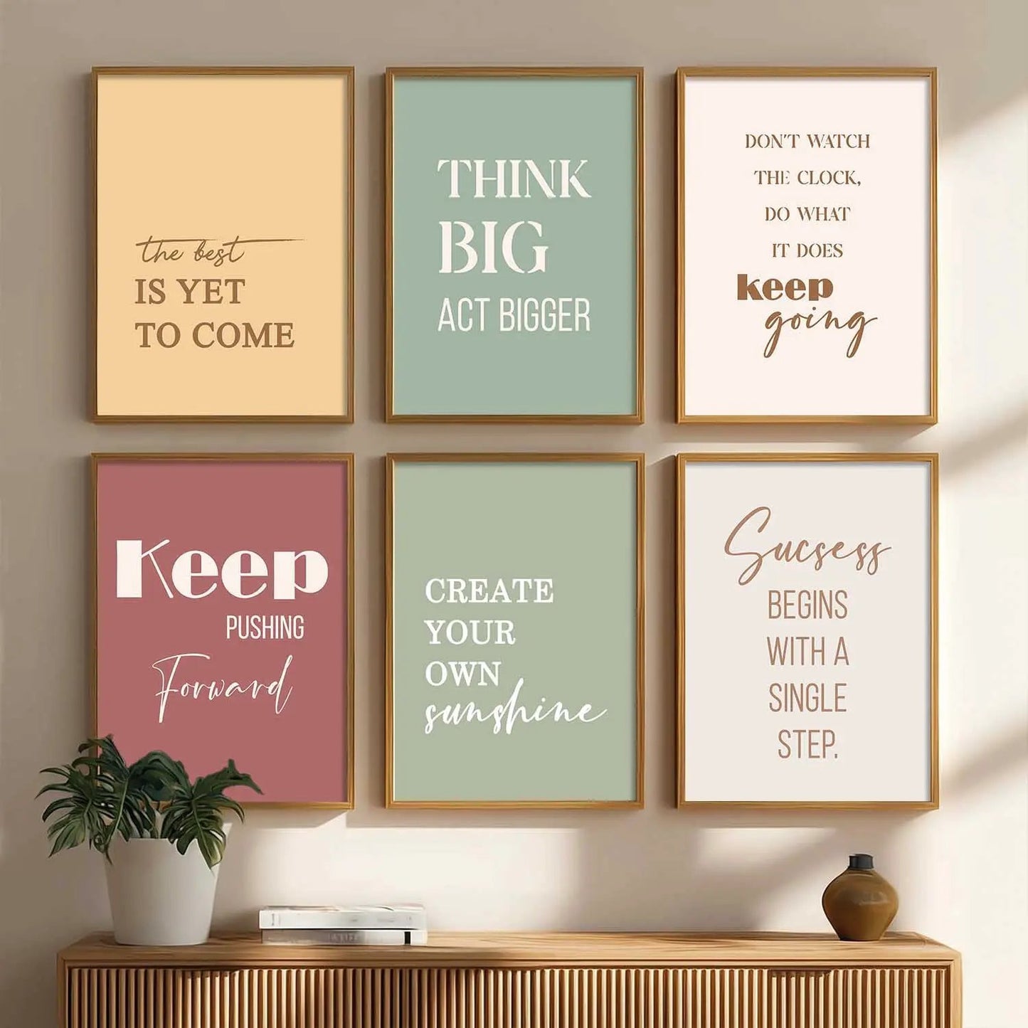 Motivational Quotes Pastel Colors Posters with Frame for Office Living Room Bedroom Study Room School Wall Decor Set of 6