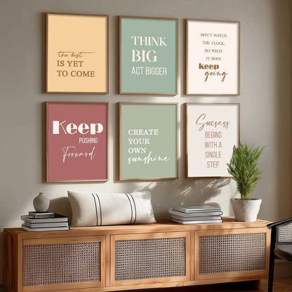 Motivational Quotes Pastel Colors Posters with Frame for Office Living Room Bedroom Study Room School Wall Decor Set of 6