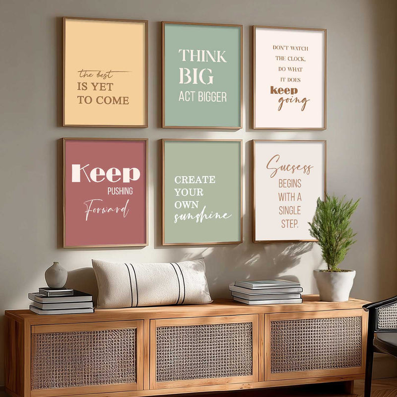 Motivational Quotes Pastel Colors Posters with Frame for Office Living Room Bedroom Study Room School Wall Decor Set of 6