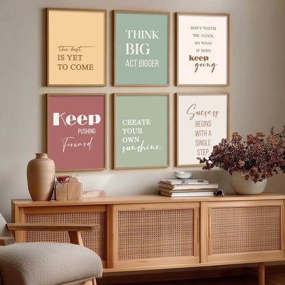 Motivational Quotes Pastel Colors Posters with Frame for Office Living Room Bedroom Study Room School Wall Decor Set of 6