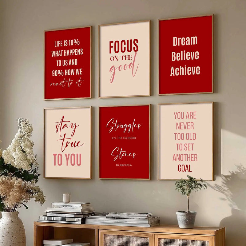 Motivational Quotes Vibrant Colors Posters with Frame for Office Living Room Bedroom Study Room School Wall Decor Set of 6