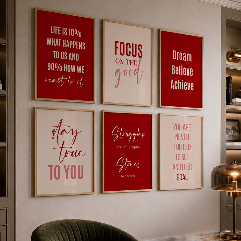 Inspirational Typography Bold Typography Motivational Quotes Wall Art Set of 6 Framed Prints