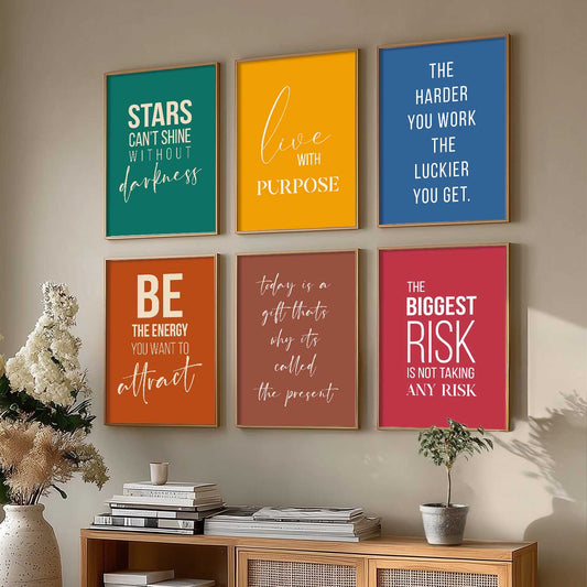 Motivational Quotes Vibrant Colors Posters with Frame for Office Living Room Bedroom Study Room School Wall Decor Set of 6