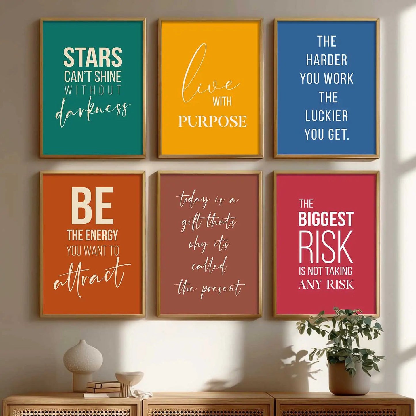 Motivational Quotes Vibrant Colors Posters with Frame for Office Living Room Bedroom Study Room School Wall Decor Set of 6 by Kotart store