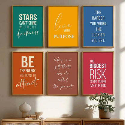 Motivational Quotes Vibrant Colors Posters with Frame for Office Living Room Bedroom Study Room School Wall Decor Set of 6 by Kotart store