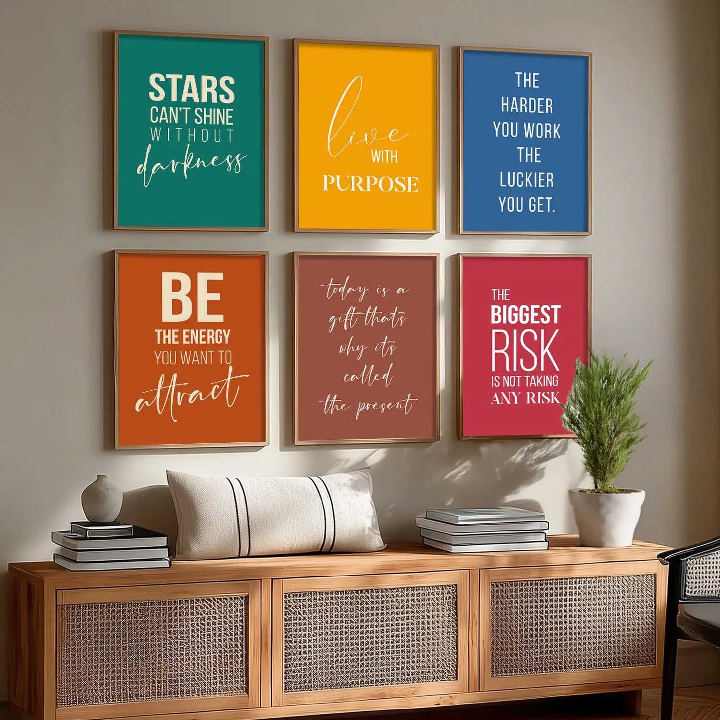 Motivational Quotes Vibrant Colors Posters with Frame for Office Living Room Bedroom Study Room School Wall Decor Set of 6 by Kotart store