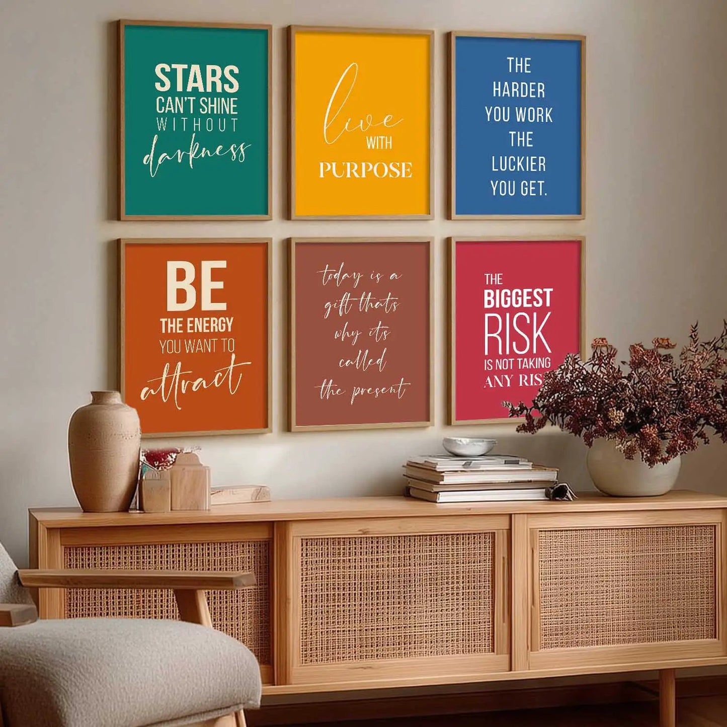 Motivational Quotes Vibrant Colors Posters with Frame for Office Living Room Bedroom Study Room School Wall Decor Set of 6 by Kotart store