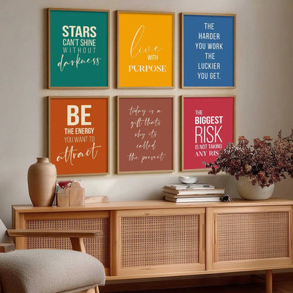 Motivational Quotes Vibrant Colors Posters with Frame for Office Living Room Bedroom Study Room School Wall Decor Set of 6 by Kotart store