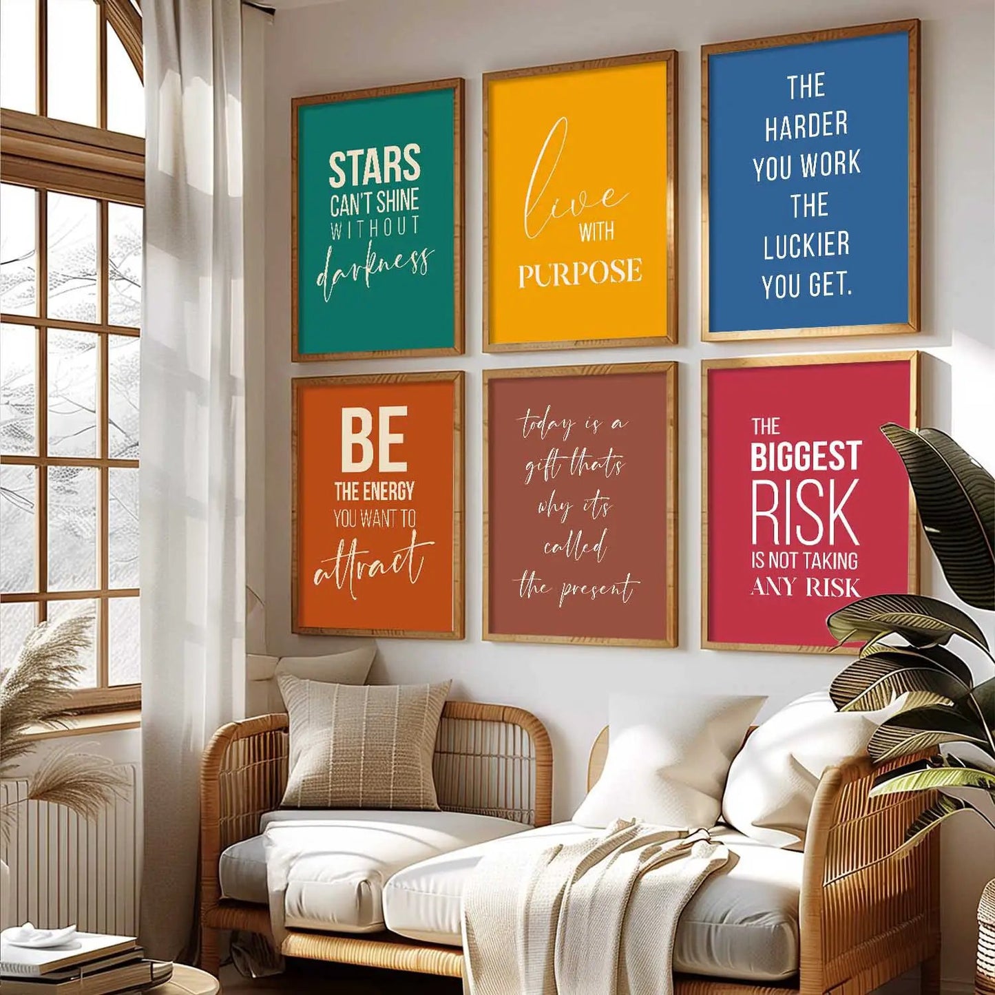 Motivational Quotes Vibrant Colors Posters with Frame for Office Living Room Bedroom Study Room School Wall Decor Set of 6 by Kotart store