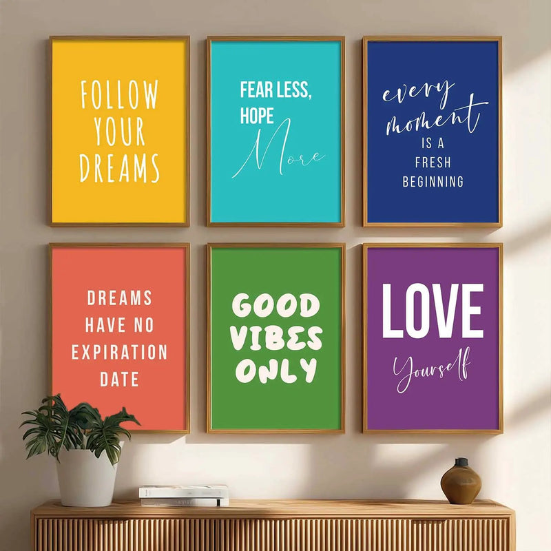 Motivational Quotes Vibrant Colors Posters with Frame for Office Living Room Bedroom Study Room School Wall Decor Set of 6