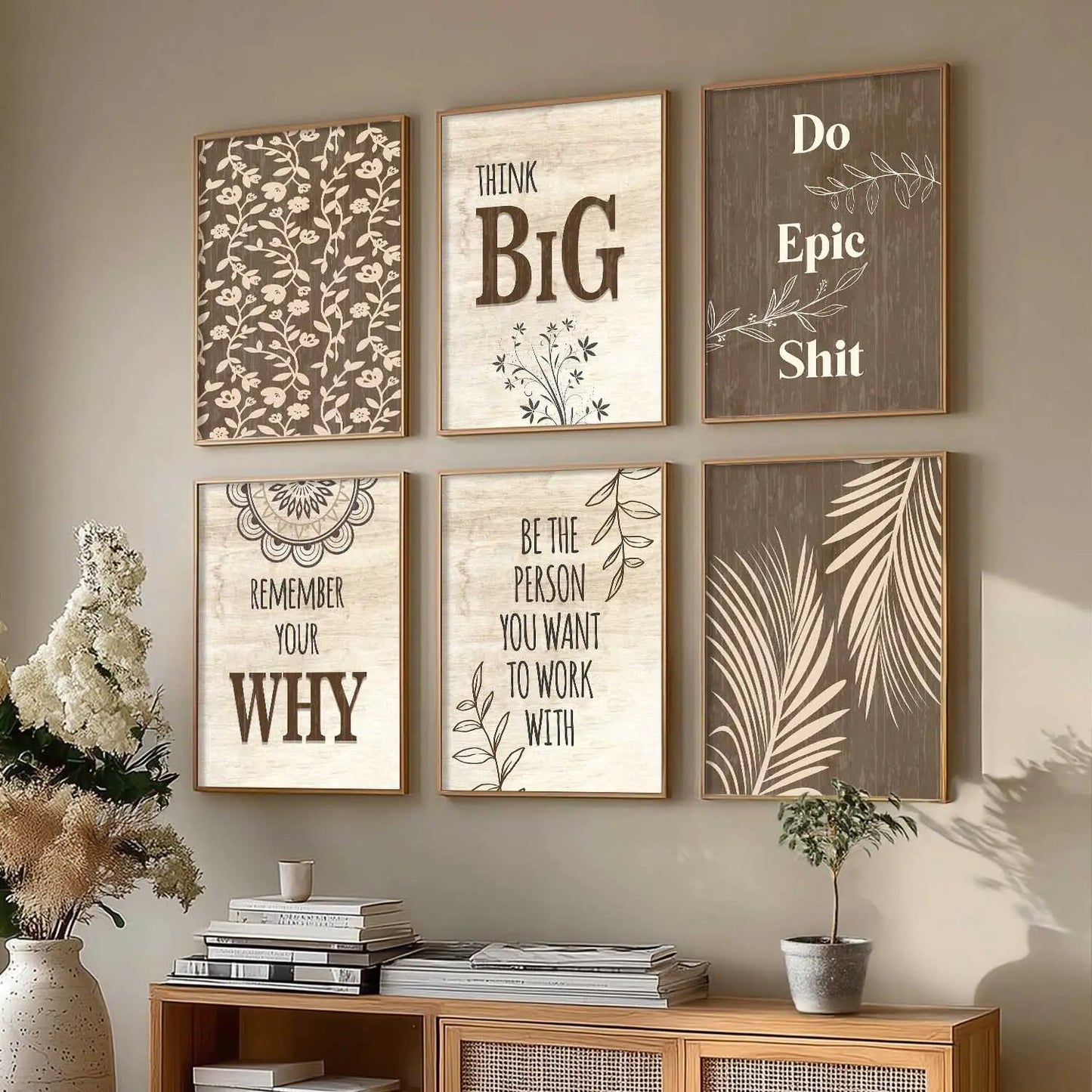 Motivational Quotes Framed Posters for Home Living Room Bedroom and Office Wall Decor Set of 6