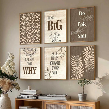 Motivational Quotes Framed Posters for Home Living Room Bedroom and Office Wall Decor Set of 6