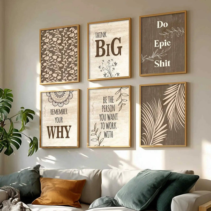 Motivational Quotes Framed Posters for Home Living Room Bedroom and Office Wall Decor Set of 6