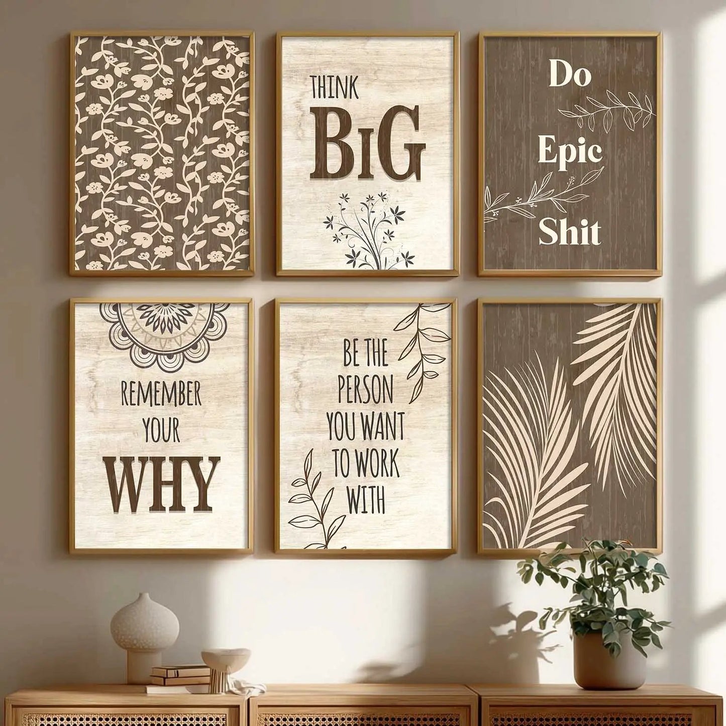Motivational Quotes Framed Posters for Home Living Room Bedroom and Office Wall Decor Set of 6