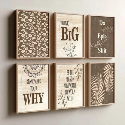 Motivational Quotes Framed Posters for Home Living Room Bedroom and Office Wall Decor Set of 6