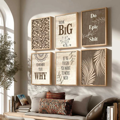 Motivational Quotes Framed Posters for Home Living Room Bedroom and Office Wall Decor Set of 6