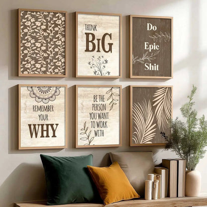 Motivational Quotes Framed Posters for Home Living Room Bedroom and Office Wall Decor Set of 6