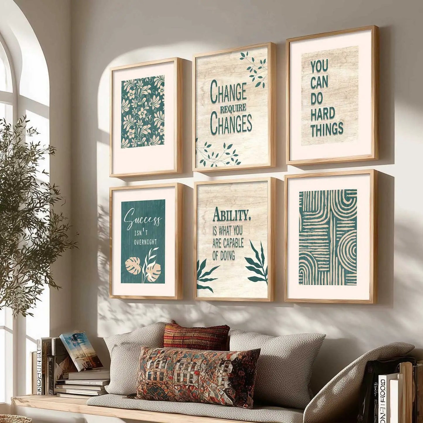 Motivational Quotes Framed Posters for Home Living Room Bedroom and Office Wall Decor Set of 6