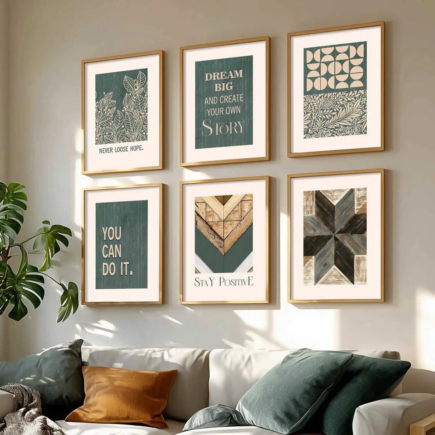 Motivational Quotes Framed Posters for Home Living Room Bedroom and Office Wall Decor Set of 6
