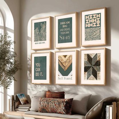Motivational Quotes Framed Posters for Home Living Room Bedroom and Office Wall Decor Set of 6