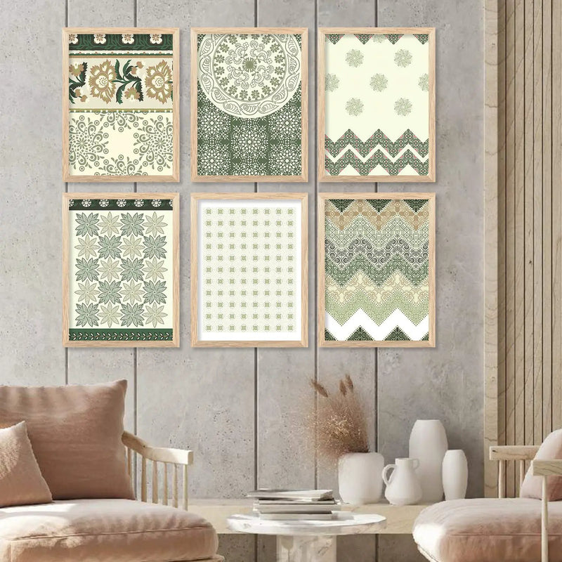 Traditional Indian Prints with Frame for Home Living Room Bedroom and Office Wall Decor Set of 6