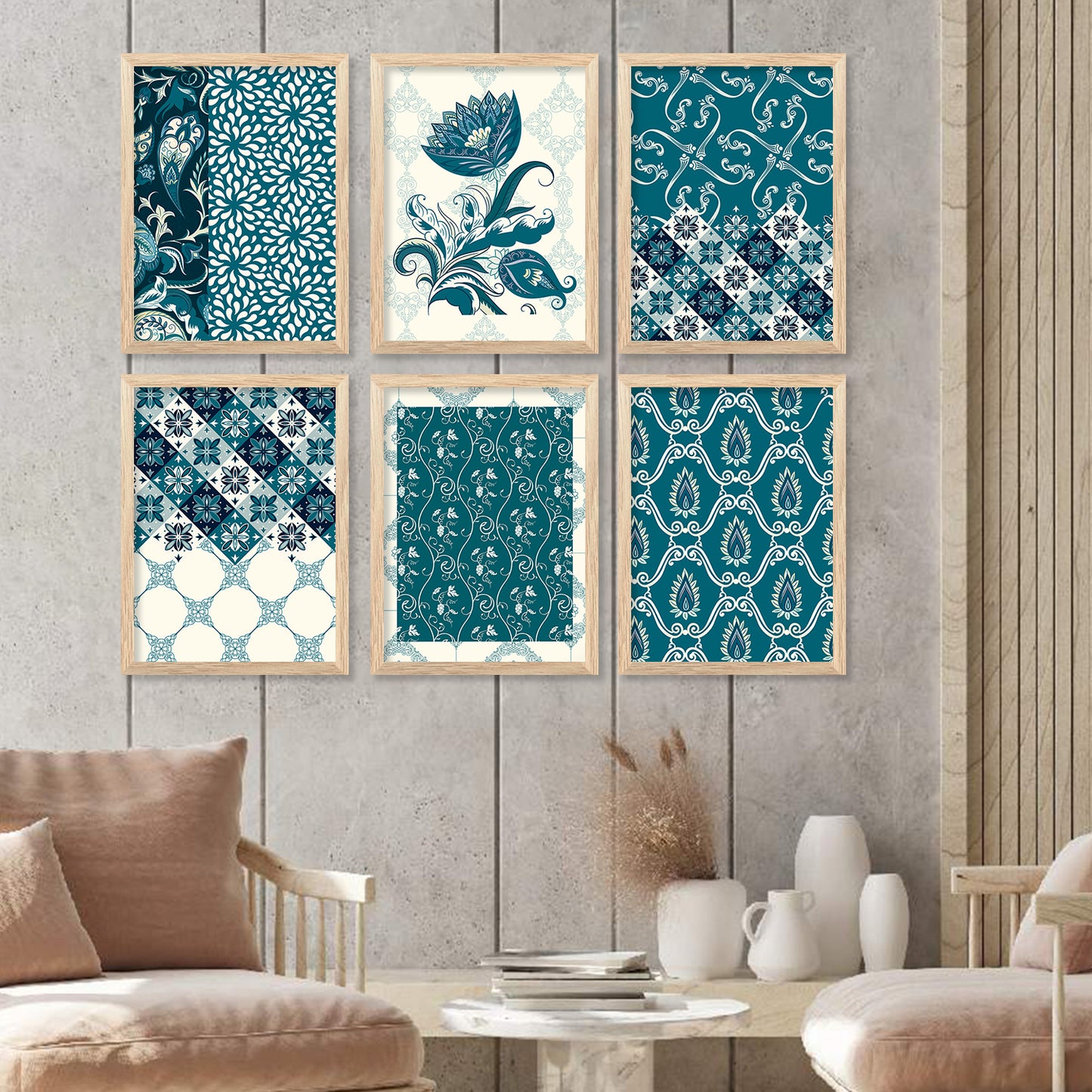 Traditional Indian Prints with Frame for Home Living Room Bedroom and Office Wall Decor Set of 6