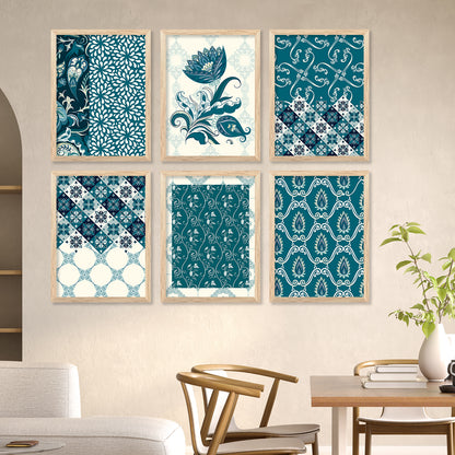 Traditional Indian Prints with Frame for Home Living Room Bedroom and Office Wall Decor Set of 6