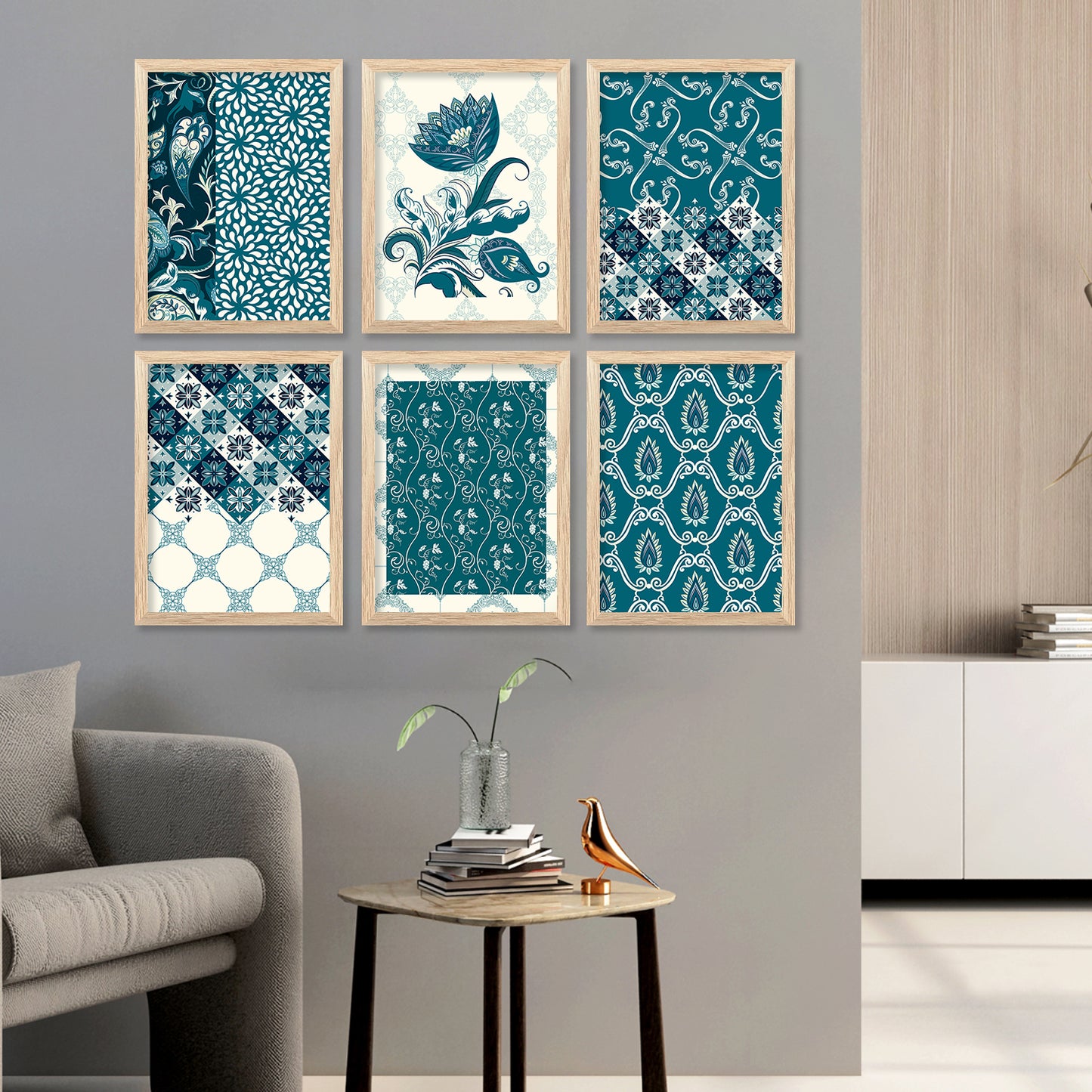 Traditional Indian Prints with Frame for Home Living Room Bedroom and Office Wall Decor Set of 6