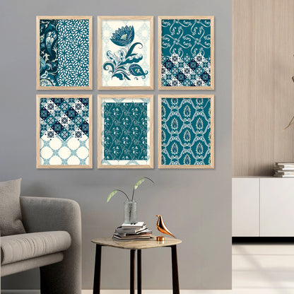 Traditional Indian Prints with Frame for Home Living Room Bedroom and Office Wall Decor Set of 6