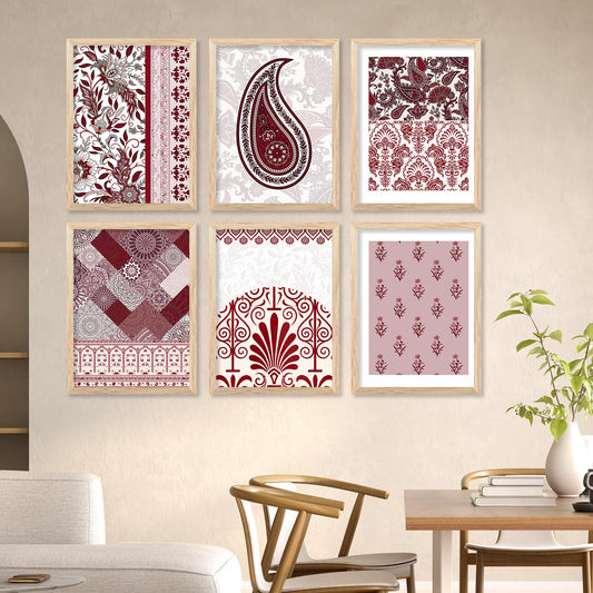 Traditional Indian Prints with Frame for Home Living Room Bedroom and Office Wall Decor Set of 6