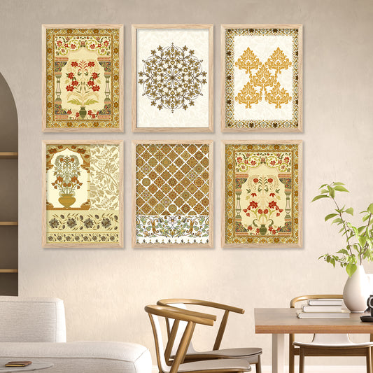 Traditional Indian Prints with Frame for Home Living Room Bedroom and Office Wall Decor Set of 6