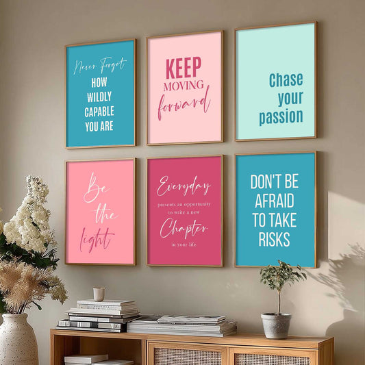 Motivational Quotes Vibrant Colors Posters with Frame for Office Living Room Bedroom Study Room School Wall Decor Set of 6