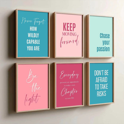 Motivational Quotes Vibrant Colors Posters with Frame for Office Living Room Bedroom Study Room School Wall Decor Set of 6 by Kotart store