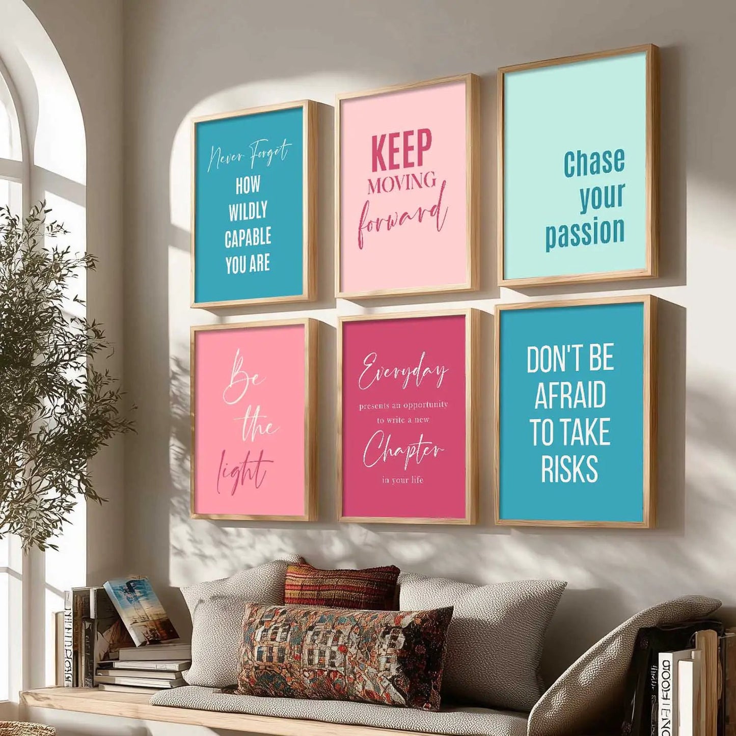 Motivational Quotes Vibrant Colors Posters with Frame for Office Living Room Bedroom Study Room School Wall Decor Set of 6 by Kotart store