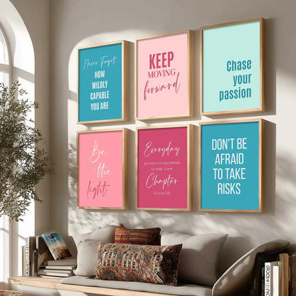 Motivational Quotes Vibrant Colors Posters with Frame for Office Living Room Bedroom Study Room School Wall Decor Set of 6 by Kotart store