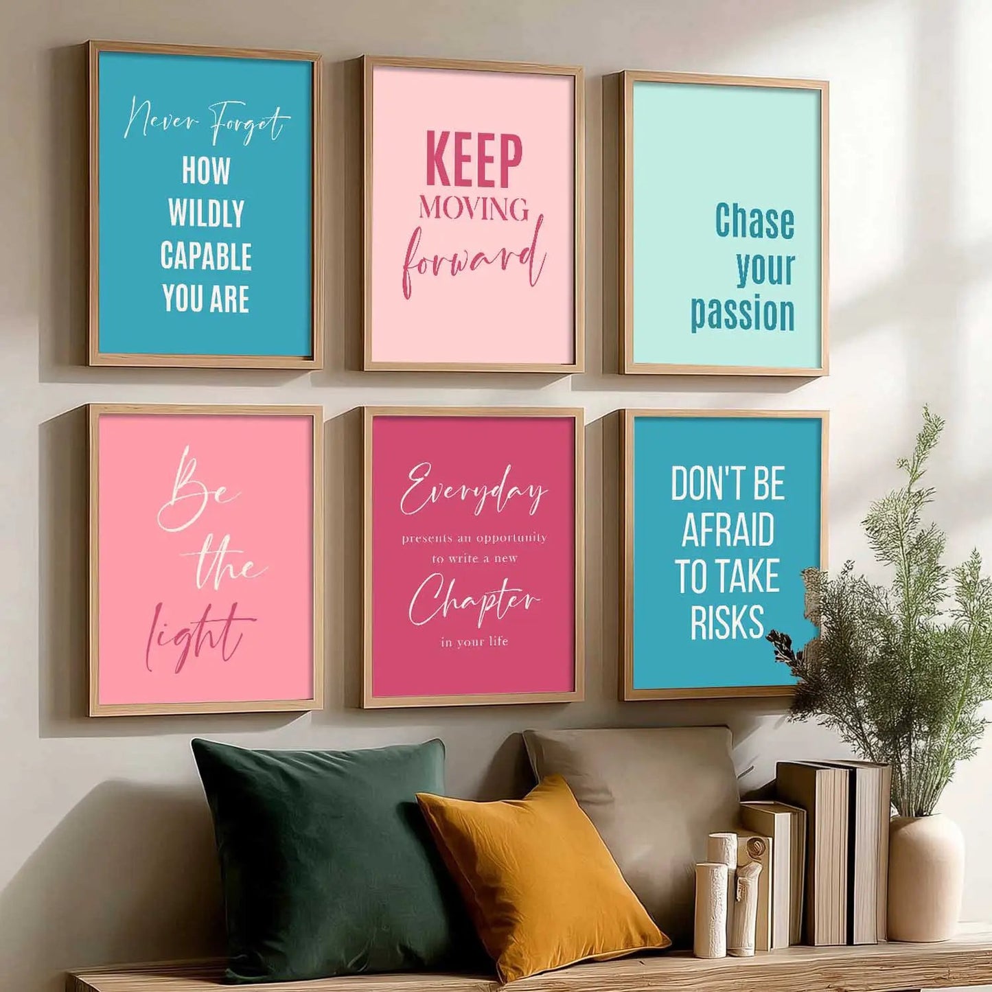 Motivational Quotes Vibrant Colors Posters with Frame for Office Living Room Bedroom Study Room School Wall Decor Set of 6 by Kotart store