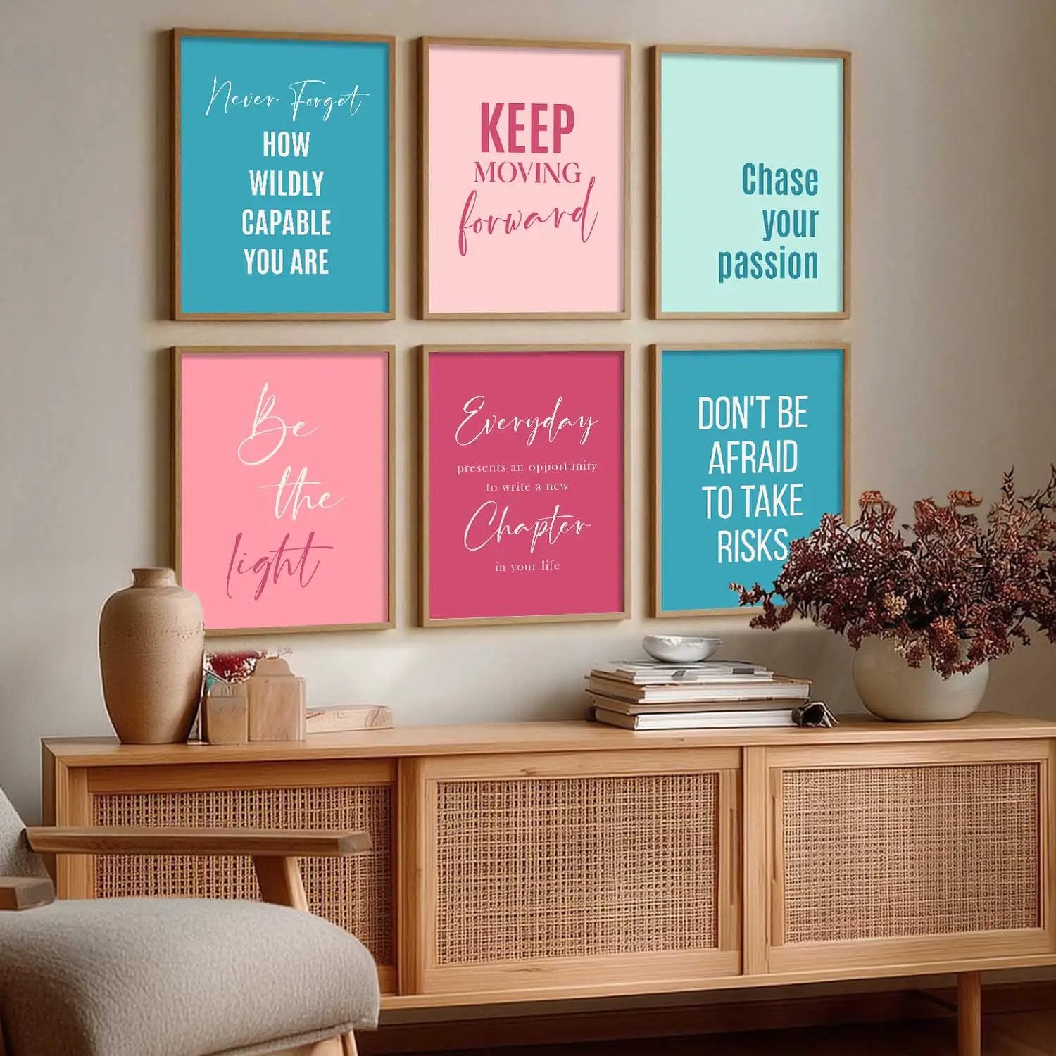 Motivational Quotes Vibrant Colors Posters with Frame for Office Living Room Bedroom Study Room School Wall Decor Set of 6 by Kotart store
