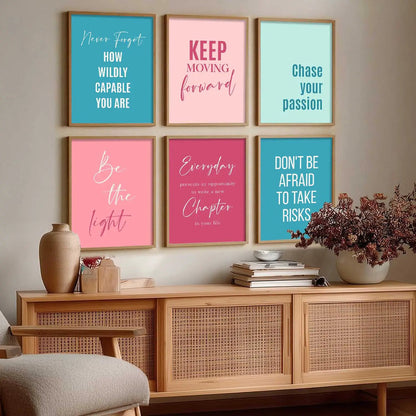 Motivational Quotes Vibrant Colors Posters with Frame for Office Living Room Bedroom Study Room School Wall Decor Set of 6 by Kotart store