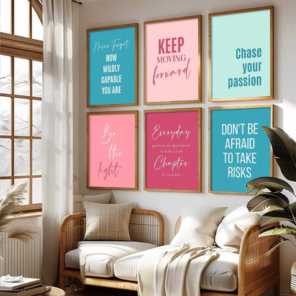 Motivational Quotes Vibrant Colors Posters with Frame for Office Living Room Bedroom Study Room School Wall Decor Set of 6 by Kotart store
