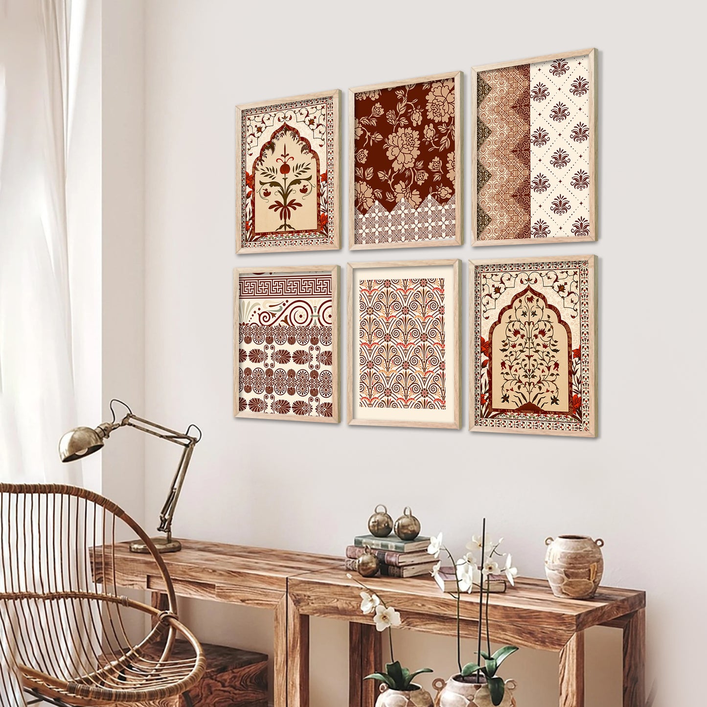 Traditional Indian Prints with Frame for Home Living Room Bedroom and Office Wall Decor Set of 6