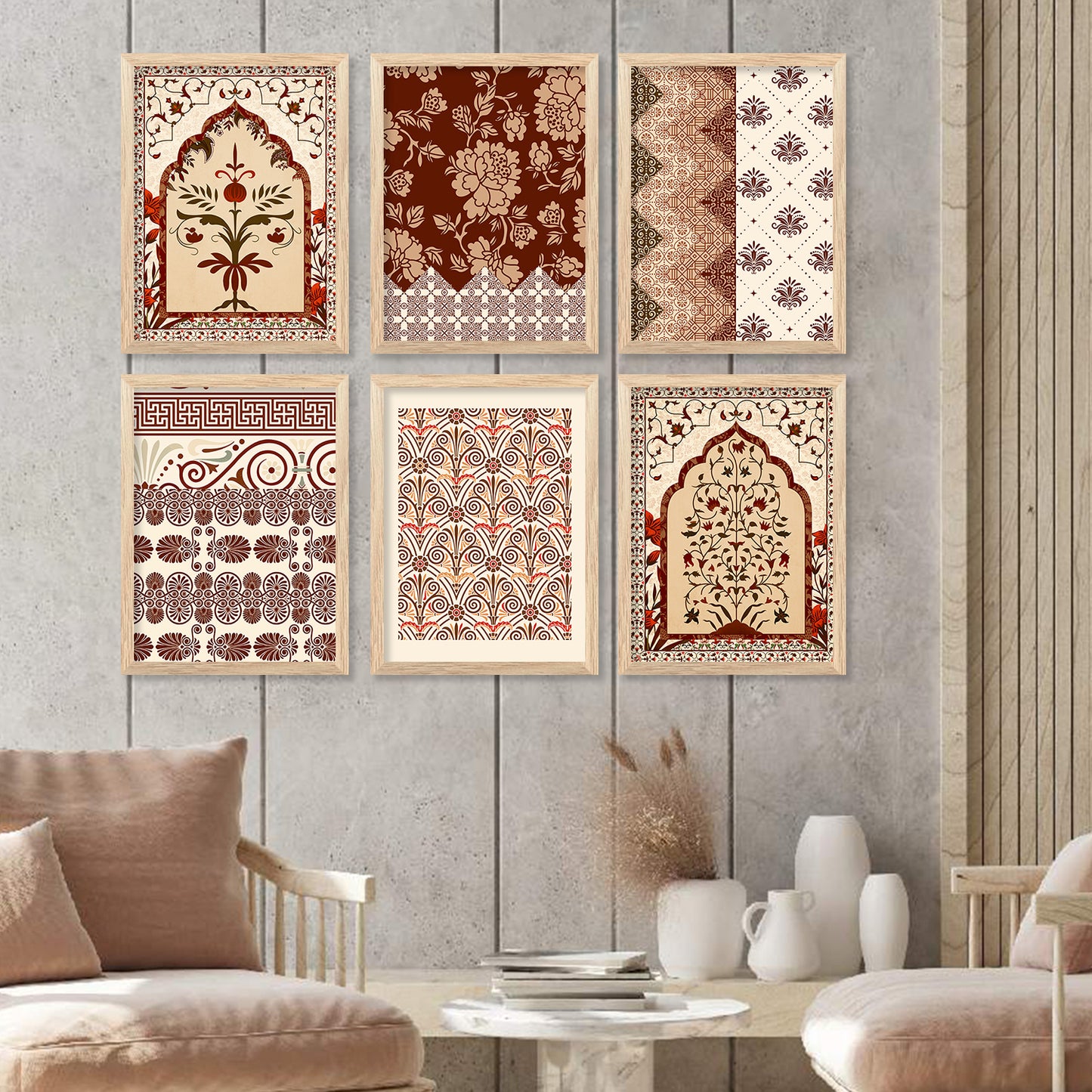 Traditional Indian Prints with Frame for Home Living Room Bedroom and Office Wall Decor Set of 6