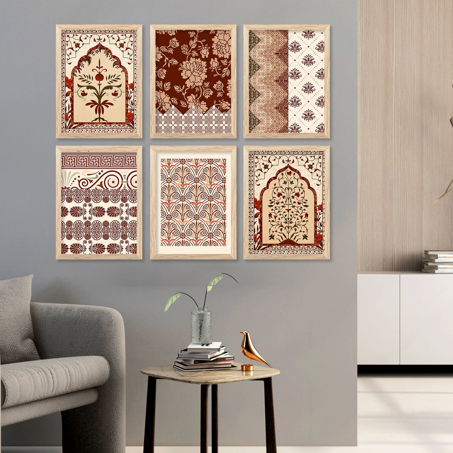 Traditional Indian Prints with Frame for Home Living Room Bedroom and Office Wall Decor Set of 6