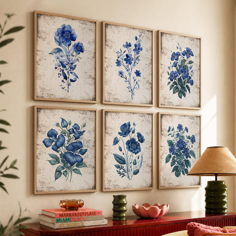 Floral Inspired Elegant Wall Decor Prints with Frame for Home Living Room Bedroom and Office Wall Decor Set of 6