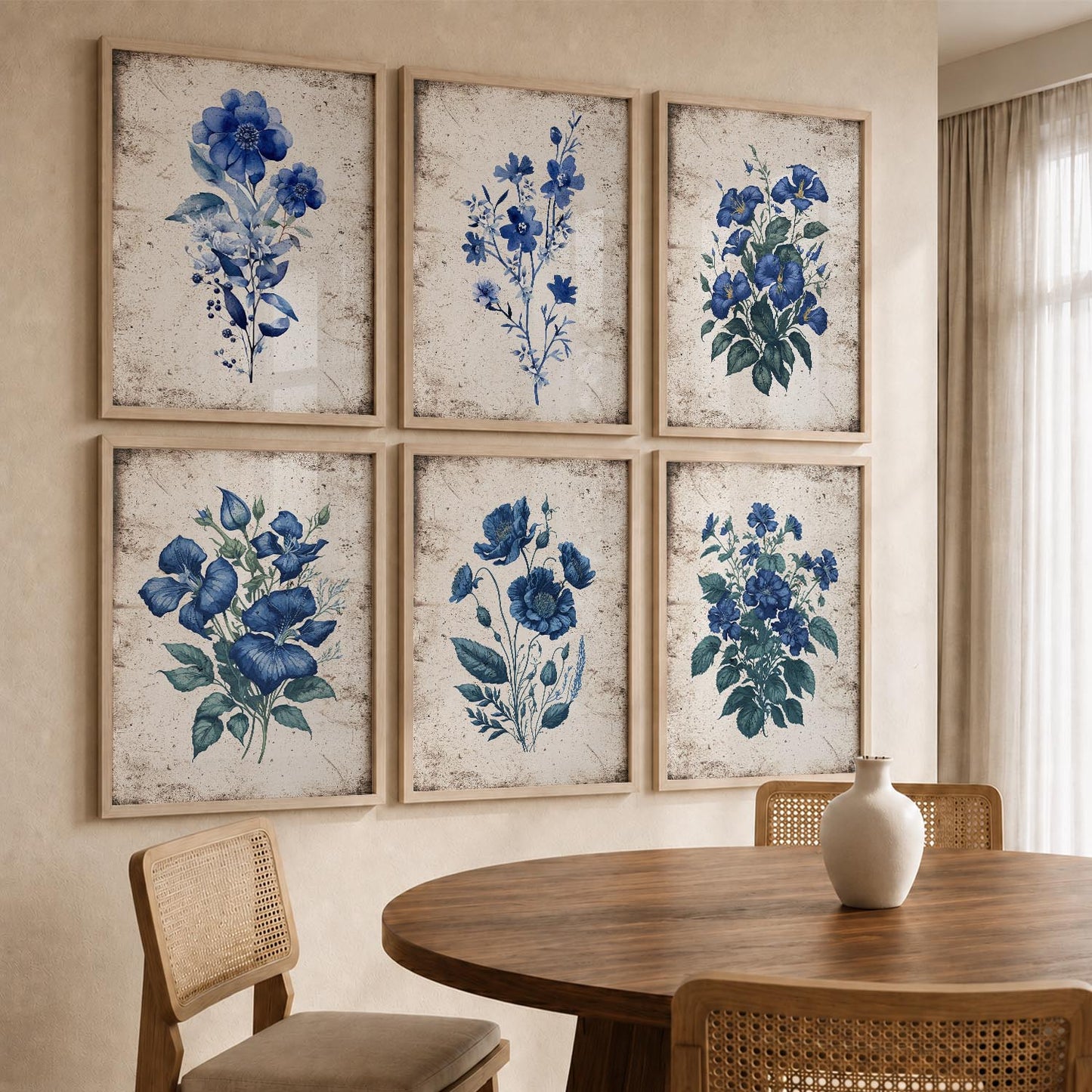 Floral Inspired Elegant Wall Decor Prints with Frame for Home Living Room Bedroom and Office Wall Decor Set of 6