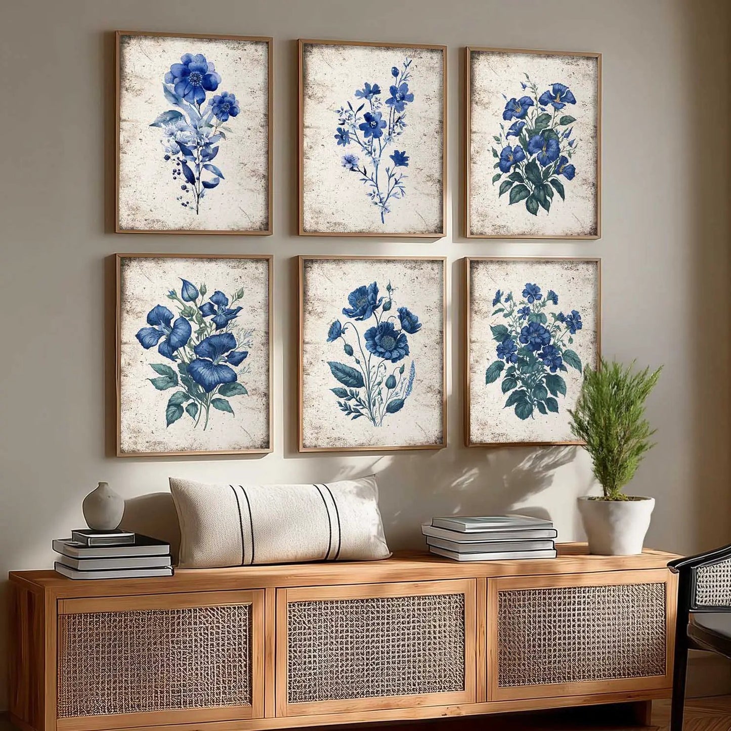 Floral Inspired Elegant Wall Decor Prints with Frame for Home Living Room Bedroom and Office Wall Decor Set of 6